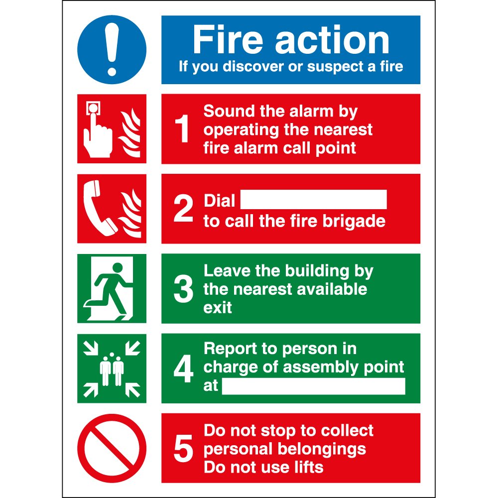 Fire Action Symbolised Plan Safety Sign – PPE Sign – Waterproof & Durable