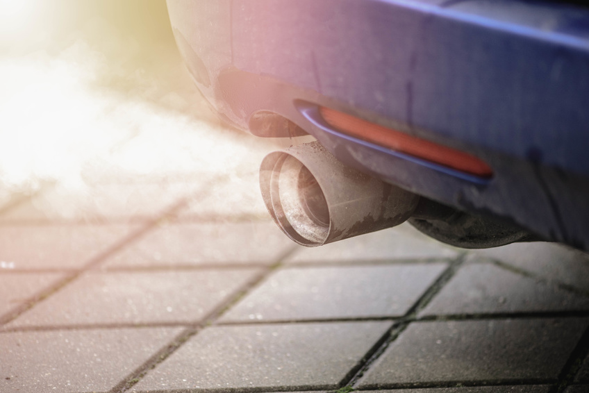 Car exhaust pipe system air pollution of traffic fumes. CSG